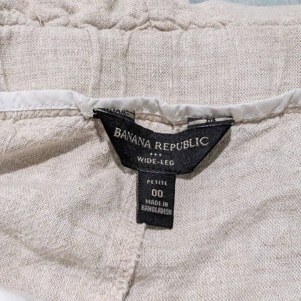 Banana‎ Republic Petite 00 Linen Blend Wide Leg Paperbag Pants Flax Beige Summer